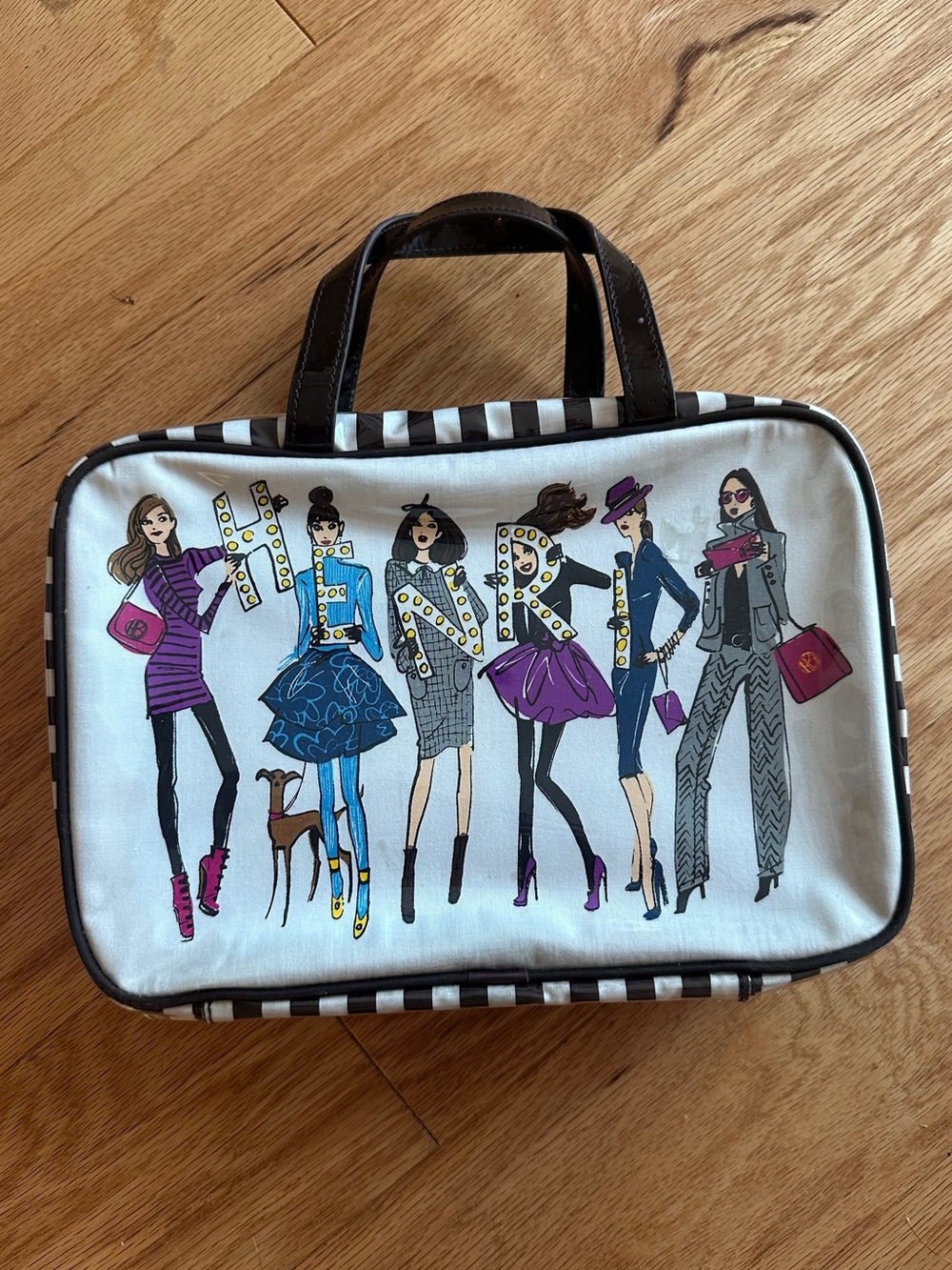 Henri Bendel Runway Girls Vtg Train Case Cosmetic Travel Makeup Toiletries Bag